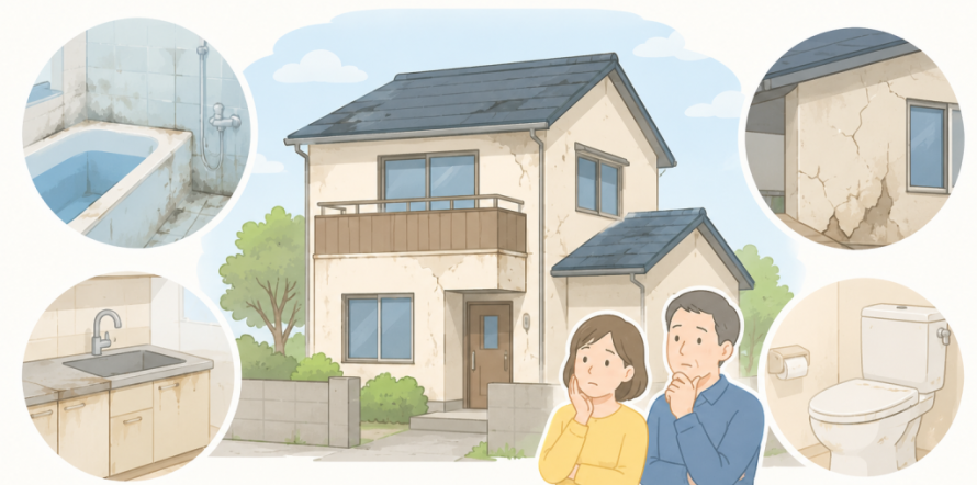 経年劣化した水まわりや外壁(イメージ)
