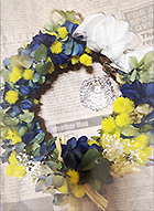 紫陽花とミモザリース 紫陽花とミモザリース