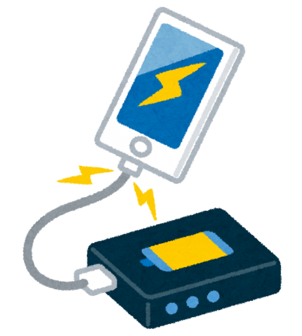 スマートフォンをリチウムイオンバッテリーで充電中